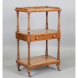 A Victorian walnut three-tier whatnot, height 96cm, width 58cm, depth 38cm.Buyer’s Premium 29.4% (