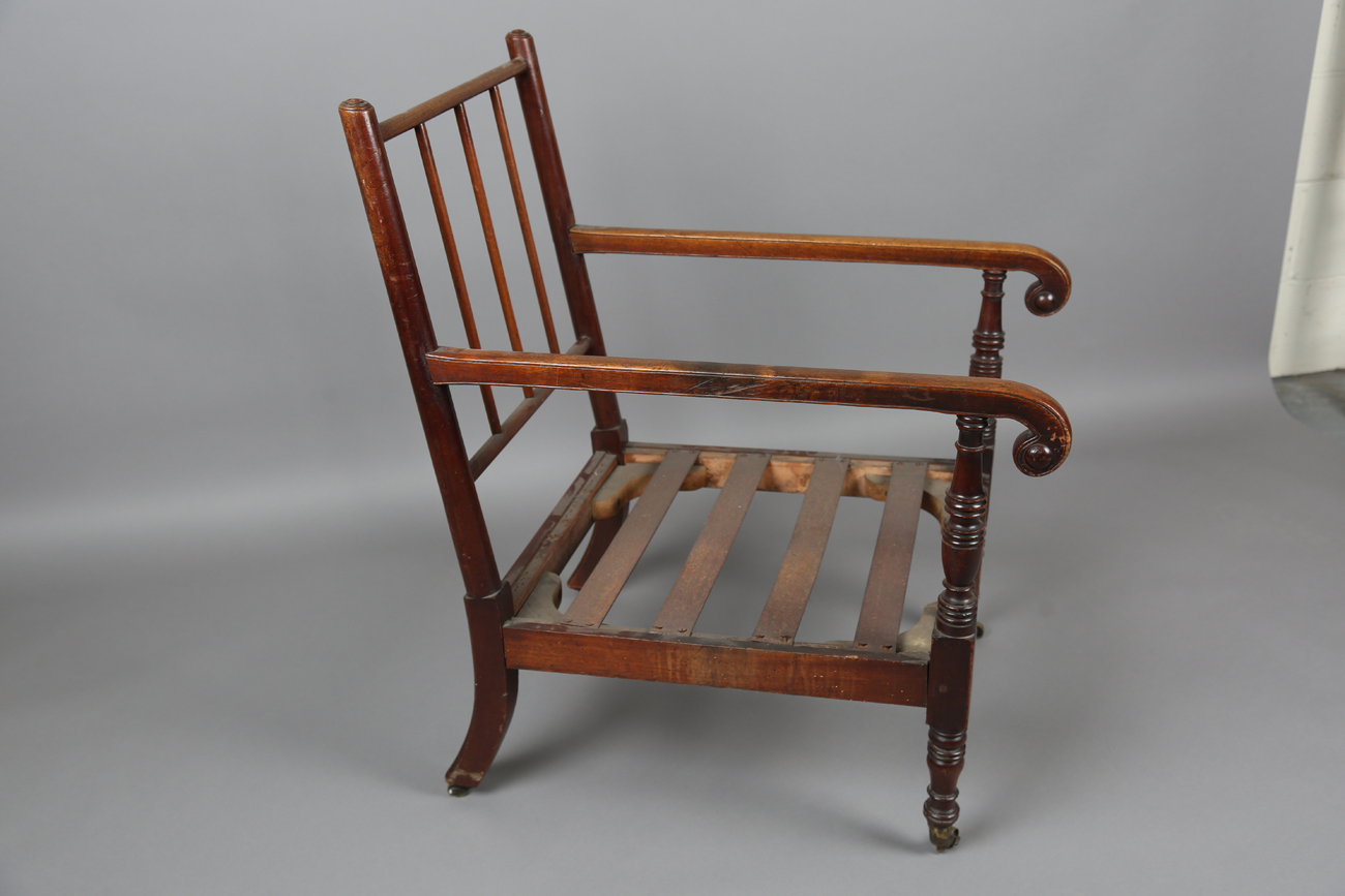 A George IV mahogany framed armchair, raised on ring turned legs and castors, height 95cm, width - Bild 6 aus 8