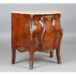 A modern French walnut and gilt metal mounted two-drawer commode with a marble top, height 82cm,