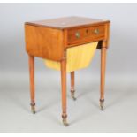 A 19th century walnut drop-flap work table, fitted with a single drawer and basket slide, height