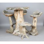 A 20th century French naturalistic wooden grotto table, height 102cm, width 92cm, together with a