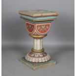 A mid-Victorian Gothic Revival painted softwood pedestal, in the manner of A.W.N. Pugin, height