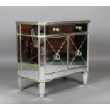 A modern Italianate mirrored and silvered side cabinet, fitted with a drawer above two doors, height