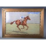 An early 20th century enamel panel, printed with a scene of 'The Best Horse in the World -