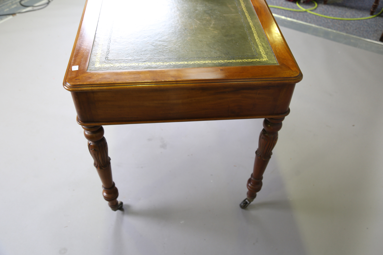 A 20th century Victorian style mahogany writing table, the top inset with gilt-tooled green - Image 2 of 9