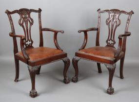 A set of eight early/mid-20th century George III Chippendale style mahogany dining chairs with