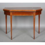 A George III mahogany fold-over card table with satinwood crossbanding, height 73cm, width 94cm,