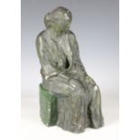A mid-20th century painted plaster figure of a seated lady, inscribed to the base 'EUDURE 48',