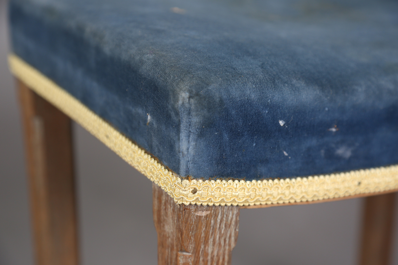 An Elizabeth II limed oak coronation stool with blue velvet seat and chamfered legs, height 48cm, - Image 6 of 7