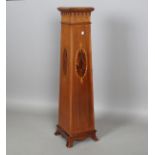 An Edwardian mahogany and boxwood inlaid display pedestal with applied drop finials, height 106cm,