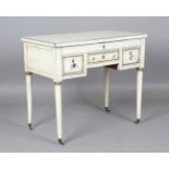 An early 20th century French white painted dressing table, the hinged top inset with a mirror