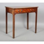 A George III mahogany side table, the top with a crossbanded and chequer strung border above an