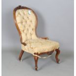 A mid-Victorian walnut framed lady's salon chair, height 91cm, width 55cm.Buyer’s Premium 29.4% (