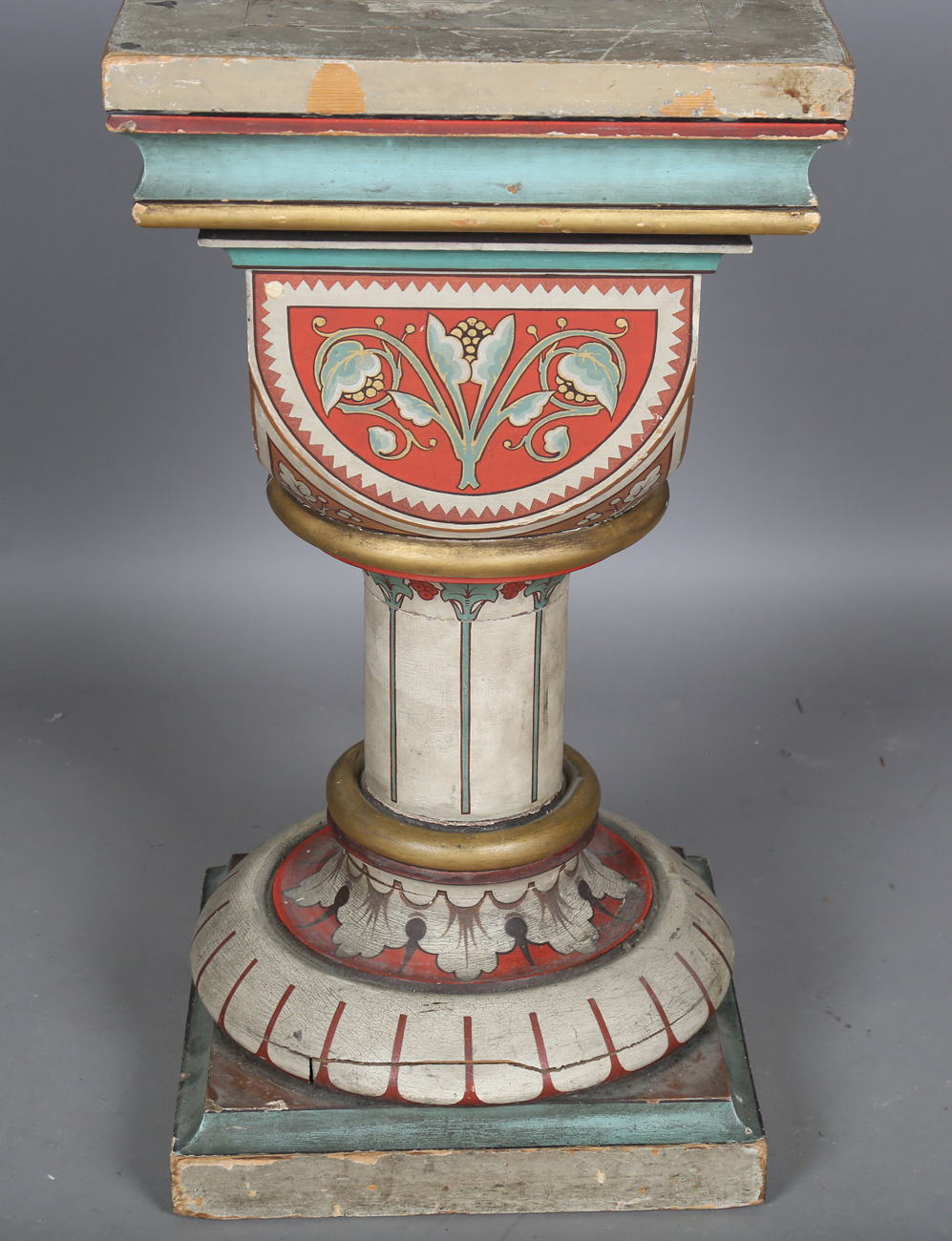 A mid-Victorian Gothic Revival painted softwood pedestal, in the manner of A.W.N. Pugin, height - Bild 5 aus 7