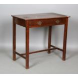A George III mahogany side table, fitted with a single drawer, height 72cm, width 80cm, depth 46cm.