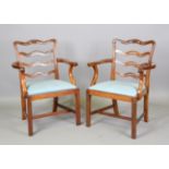 A set of ten modern George III style hardwood pierced ladder back dining chairs, probably by William