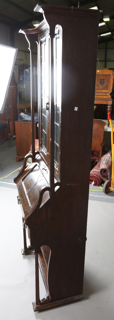 An early 20th century Arts and Crafts oak bureau bookcase, in the manner of Liberty & Co, height - Image 3 of 9