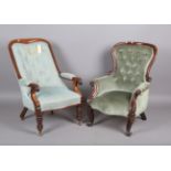 An early Victorian mahogany showframe armchair, height 100cm, width 64cm, together with a