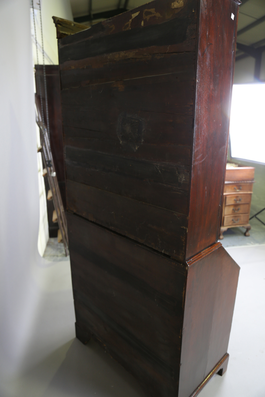 A George III mahogany bureau bookcase, the glazed top above a fall flap and an arrangement of oak- - Image 2 of 10