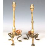 A near pair of early 20th century brass Pullman carriage railway table lamps, height 30cm.Buyer’s