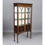 An Edwardian mahogany and foliate hand-painted display cabinet, height 172cm, width 91cm, depth