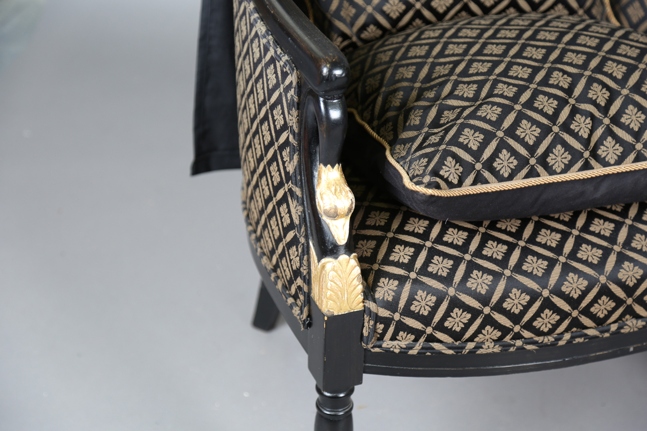 A pair of late 19th century Continental ebonized and parcel gilt showframe armchairs with tub - Bild 12 aus 12