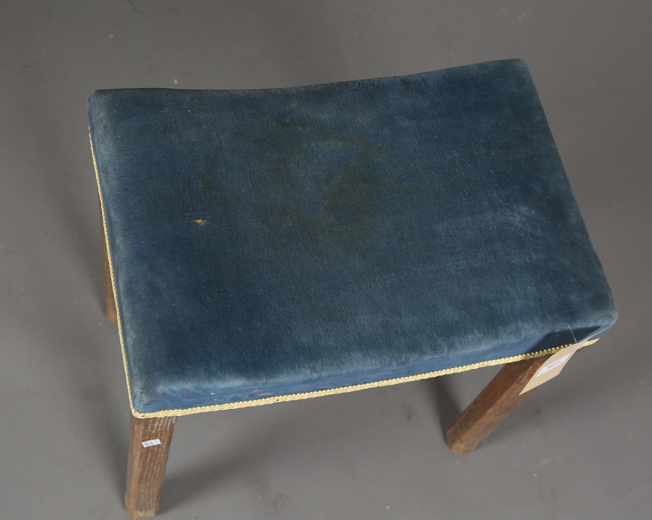 An Elizabeth II limed oak coronation stool with blue velvet seat and chamfered legs, height 48cm, - Image 7 of 7