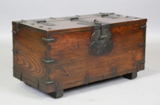 A late 19th century Korean elm and iron mounted chest, height 37.5cm, width 73cm, depth 36cm,