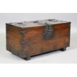 A late 19th century Korean elm and iron mounted chest, height 37.5cm, width 73cm, depth 36cm,