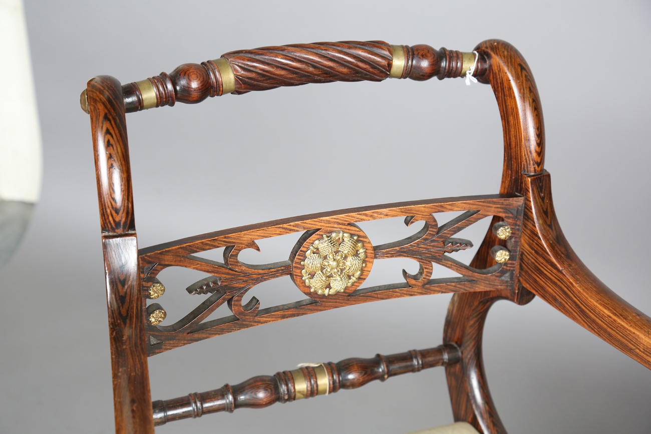 A set of eight Regency simulated rosewood and gilt brass mounted dining chairs, the centre rails - Bild 25 aus 25