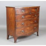 A Regency mahogany bowfront chest of drawers, on splayed legs, height 105cm, width 107cm, depth 55.