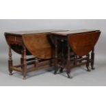 A late 17th century oak oval gateleg table with carved breganza feet, height 72cm, length 112cm,