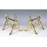 A pair of late Victorian Aesthetic Movement brass fire tool rests, in the manner of Dr Christopher