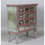 A modern mirrored glass and painted chest of drawers, height 100cm, width 82cm, depth 39cm.Buyer’s
