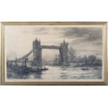 William Lionel Wyllie - Tower Bridge and the Pool of London, late 19th/early 20th century etching,