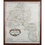 Robert Morden - 'Oxfordshire' (Map of the County), 18th century copper engraving with hand-colouring