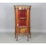 An early 20th French mahogany and gilt metal mounted vitrine with an inset rouge marble top above