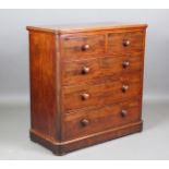 A Victorian mahogany chest of two short and three long drawers, on a plinth base, height 120cm,