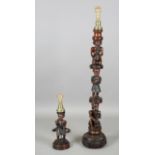 A 20th century African hardwood figural totem lamp standard, height 160cm, together with a