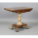 A Regency rosewood fold-over card table with a giltwood and gesso carved stem and cast gilt brass