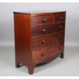 An early Victorian mahogany bowfront chest of two short and three long drawers, on bracket feet,