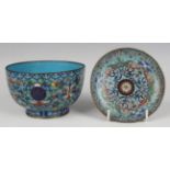 A Chinese cloisonné bowl, 19th century, of steep-sided circular form, the exterior decorated with