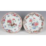 Two Chinese famille rose export porcelain plates, Yongzheng period, each painted with birds and