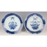 A pair of Chinese blue and white porcelain plates, Kangxi period, each painted with a flower