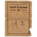 FOOTBALL PROGRAMME. An Official Programme dated October 2, 1920 for a match between Tottenham
