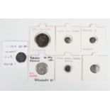 A small collection of ancient coinage, including a Nero dupondius, reverse with Roma seated, a