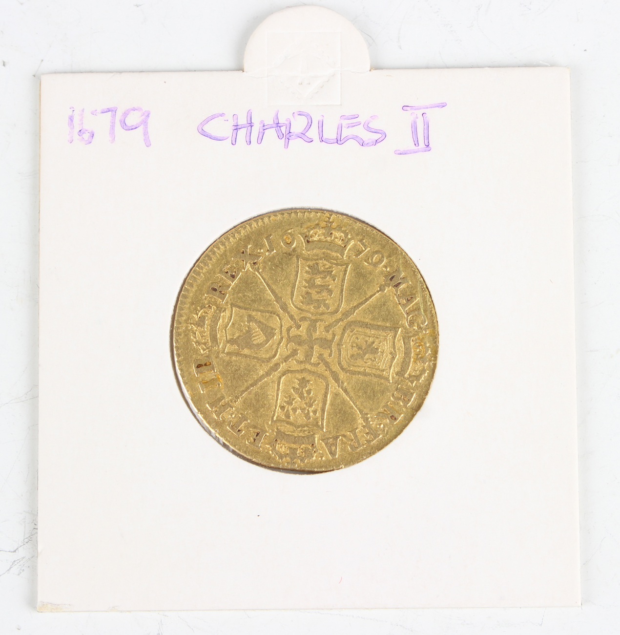 A Charles II gold guinea 1679.Buyer’s Premium 29.4% (including VAT @ 20%) of the hammer price. - Image 3 of 3