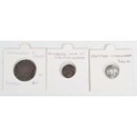 A Commonwealth of England sixpence 1649, mintmark sun, and two Commonwealth half-groats.Buyer’s