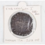 A Charles I half-crown, mintmark tun, with an old Spinks & Son ticket relating to a Parliament