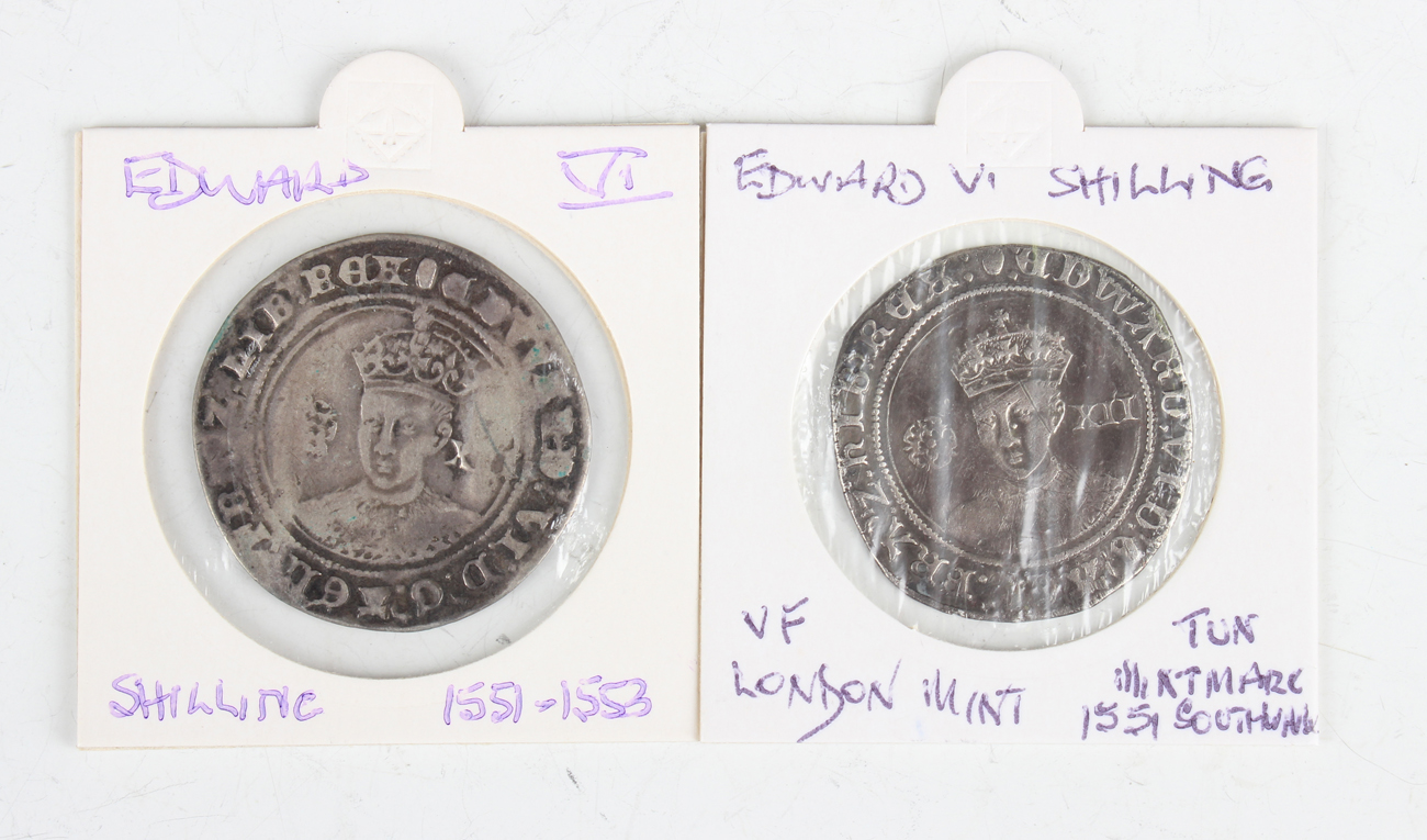 Two Edward VI hammered shillings, Southwark Mint, mintmark tun.Buyer’s Premium 29.4% (including